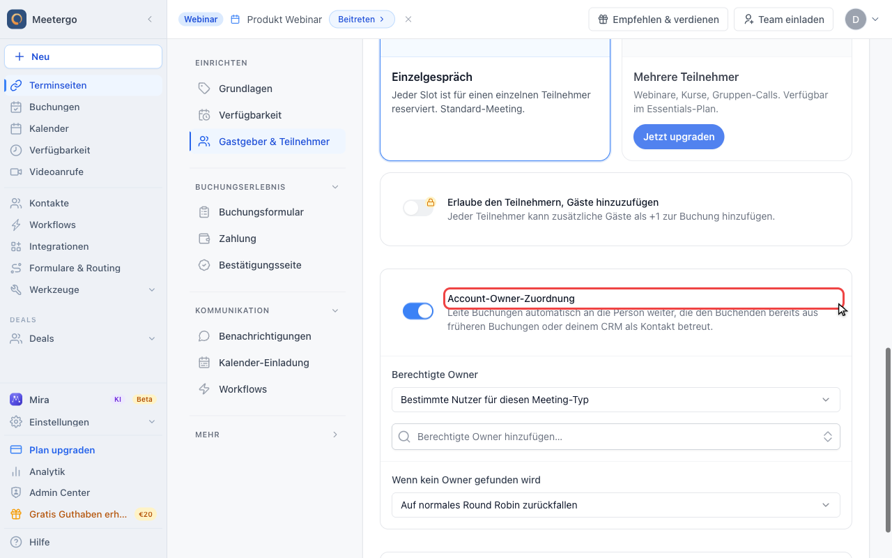 Account-Owner-Zuordnung finden