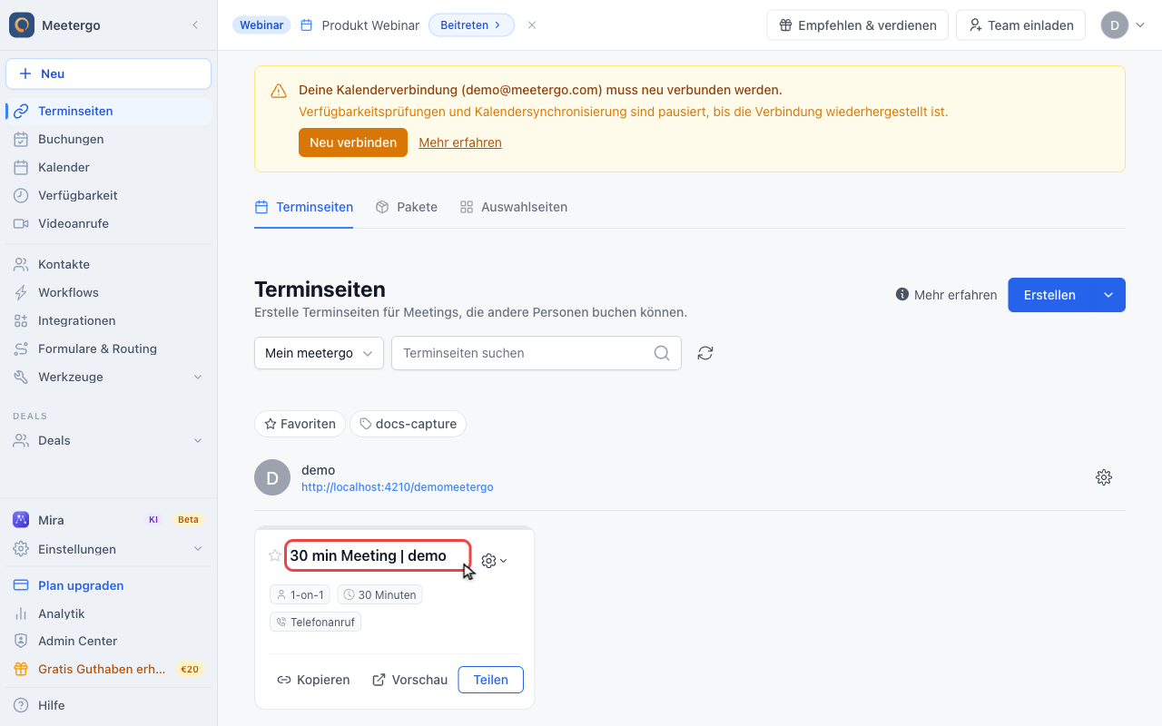 Termintyp öffnen