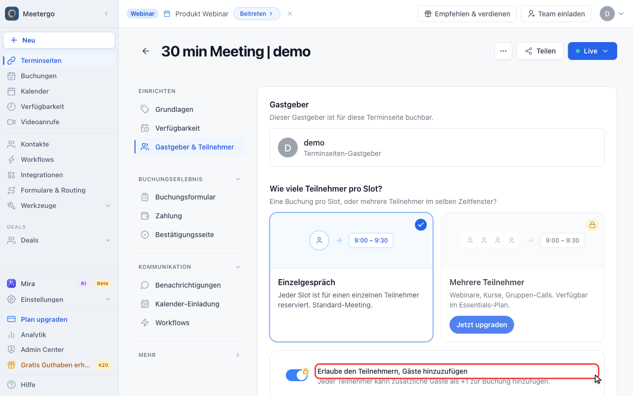 Gäste aktivieren oder deaktivieren