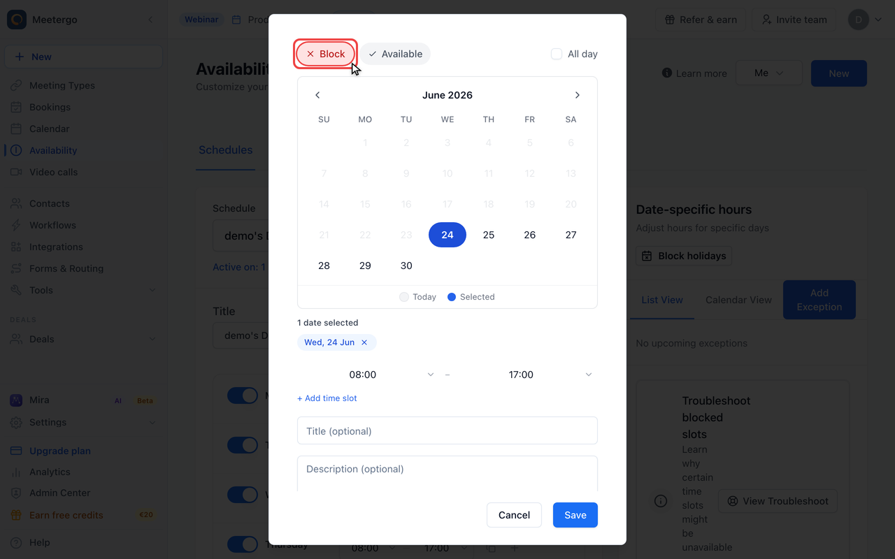 Keep Block selected