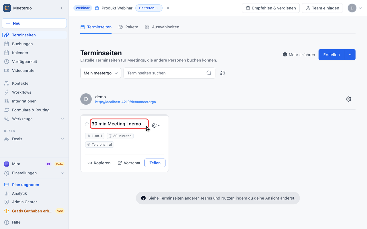Termintyp zum Bearbeiten öffnen