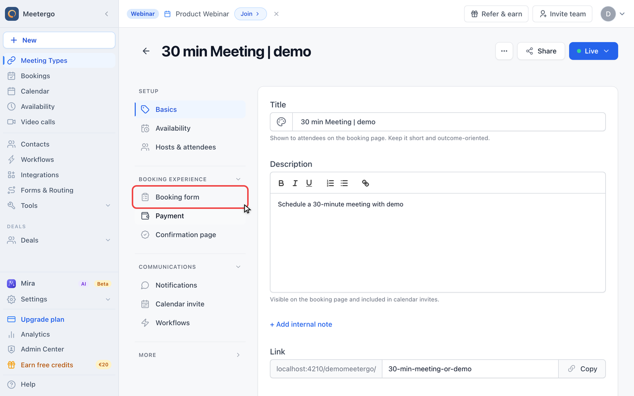 Click Booking form