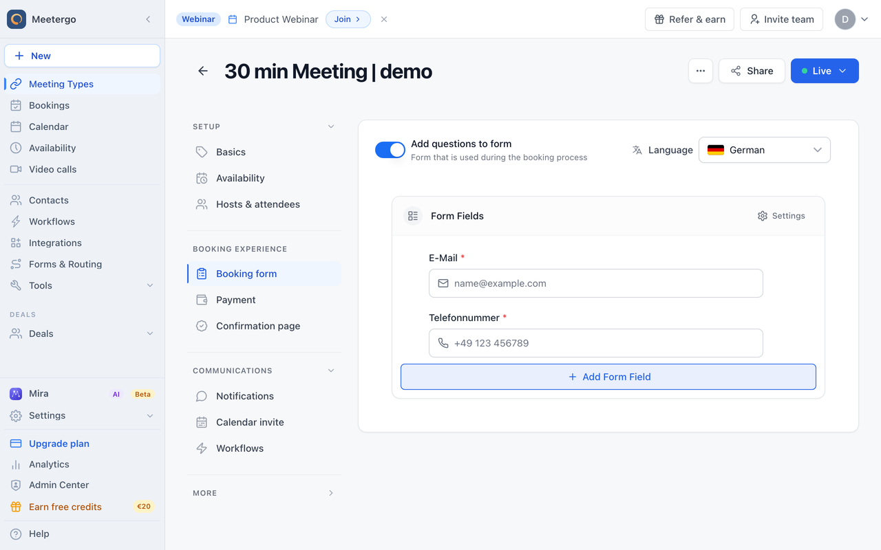 Enable Add questions to form