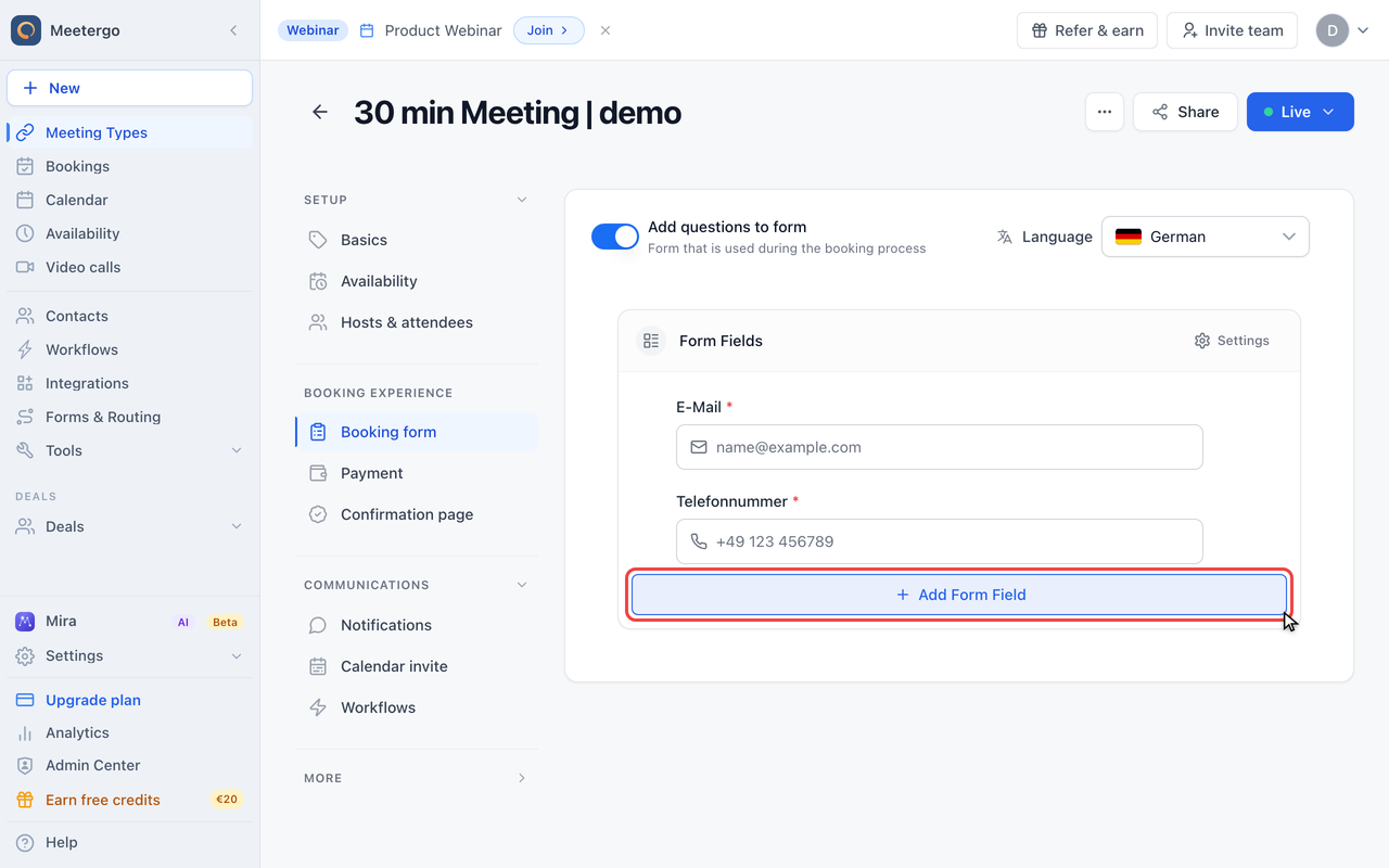 Click Add Form Field