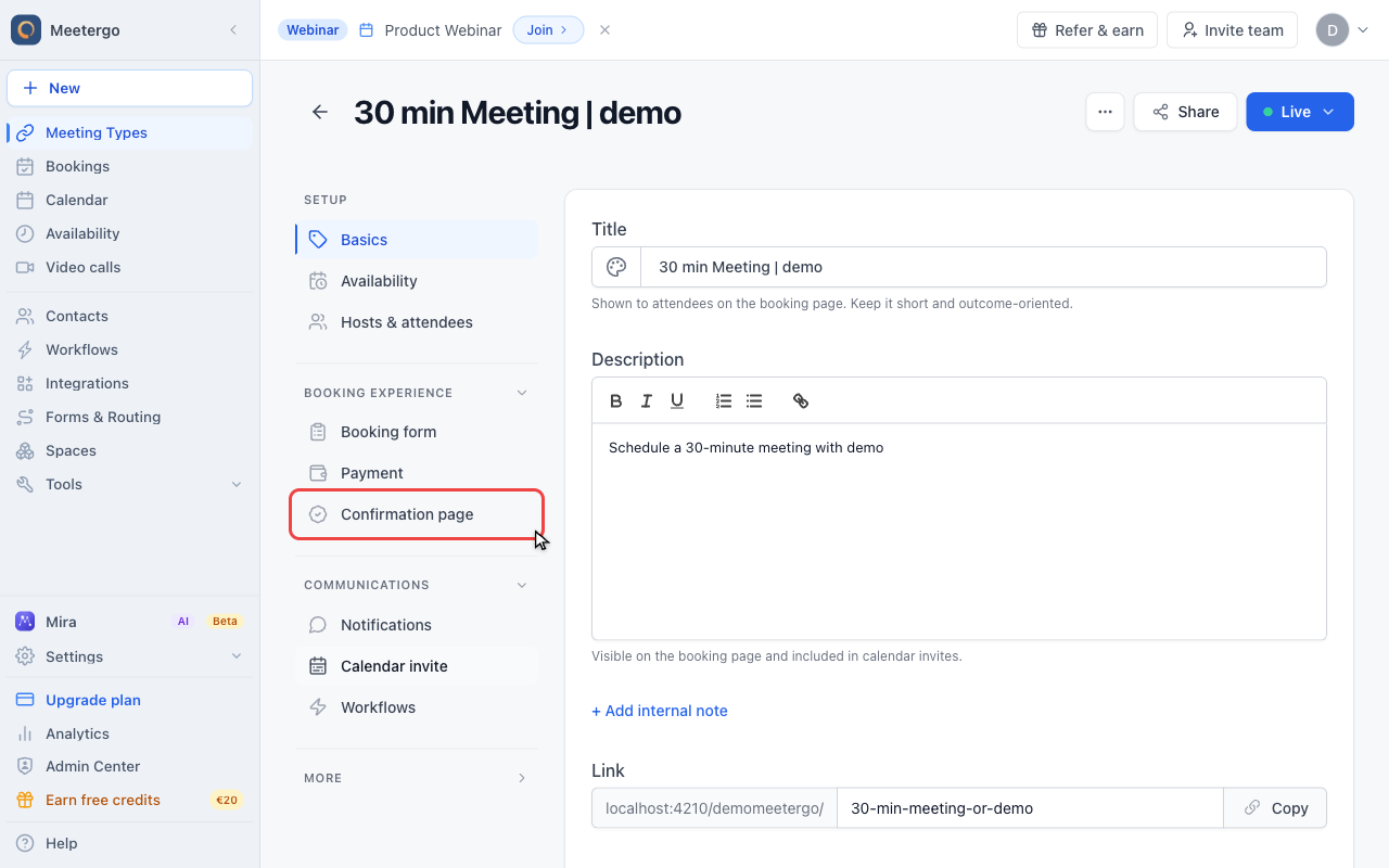 Click Confirmation page