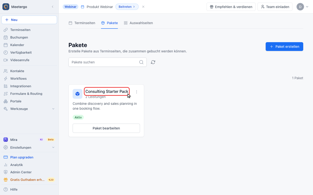 Bestehende Pakete prüfen