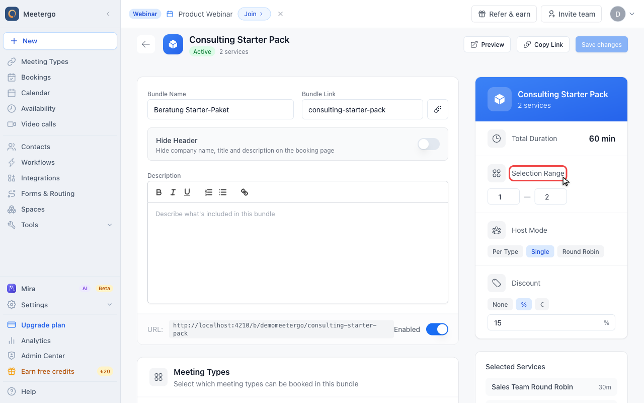 Review selection and discount settings