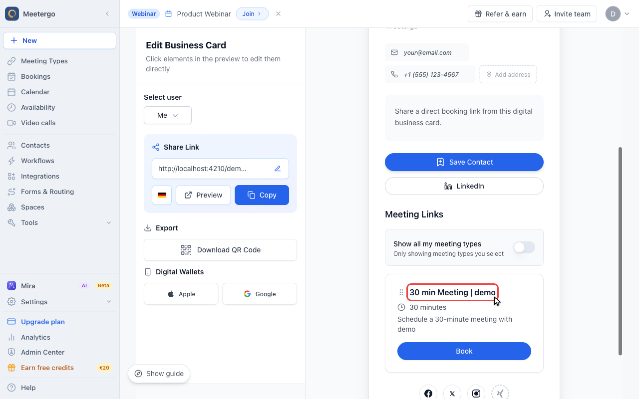 Review the selected meeting types