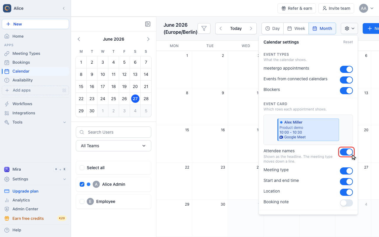 Choose what each appointment shows