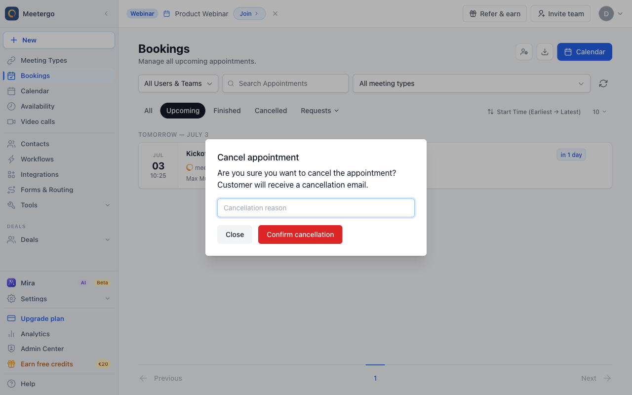 Review the cancellation dialog