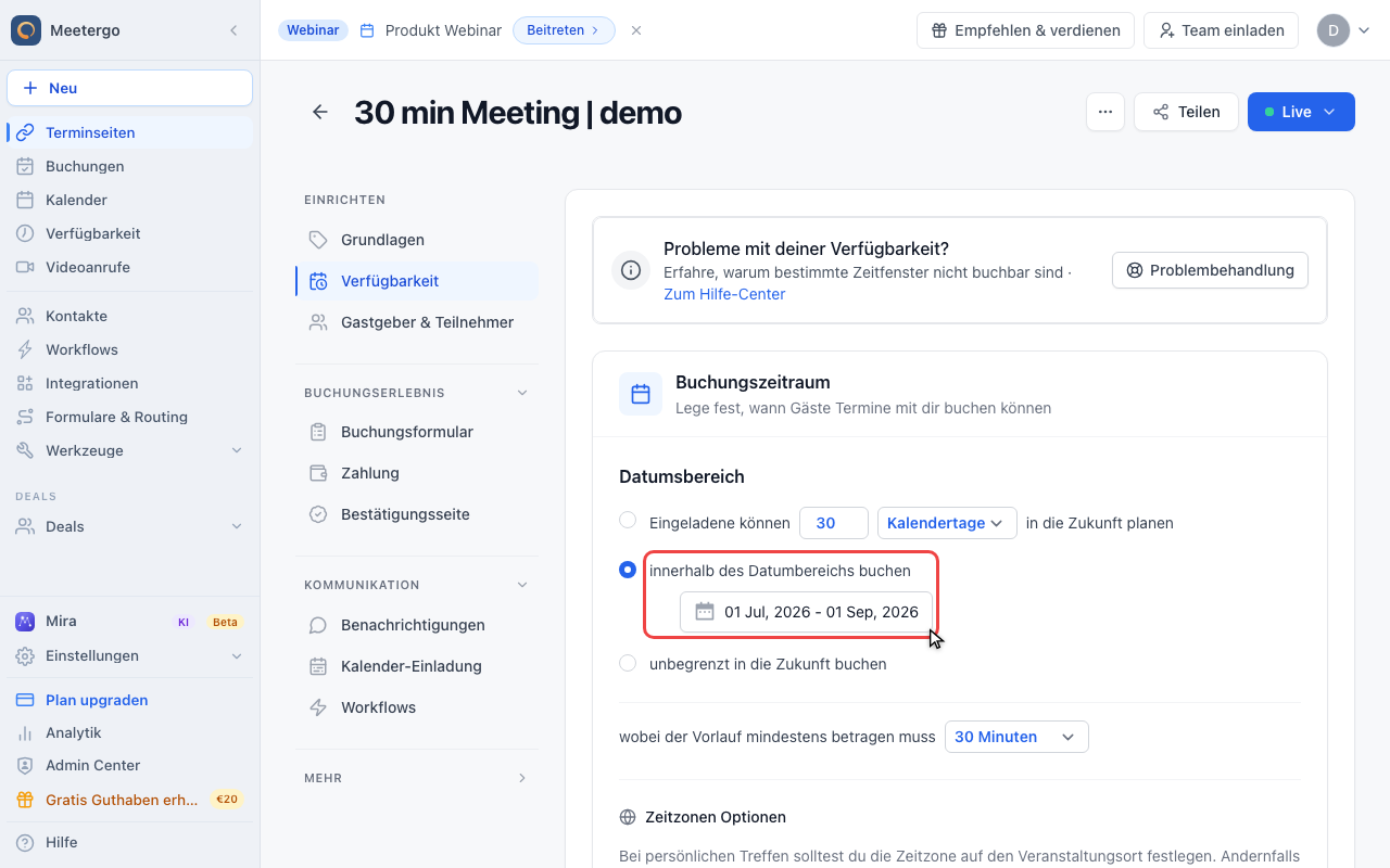 Innerhalb des Datumsbereichs wählen