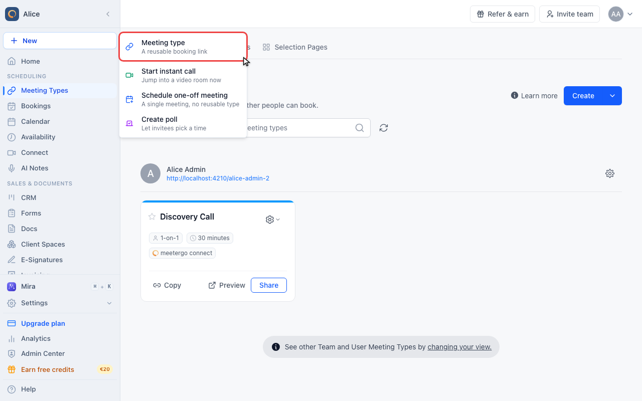 Choose Meeting type