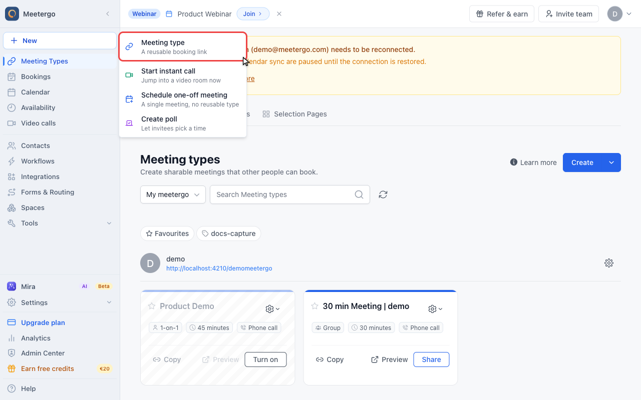 Choose Meeting type