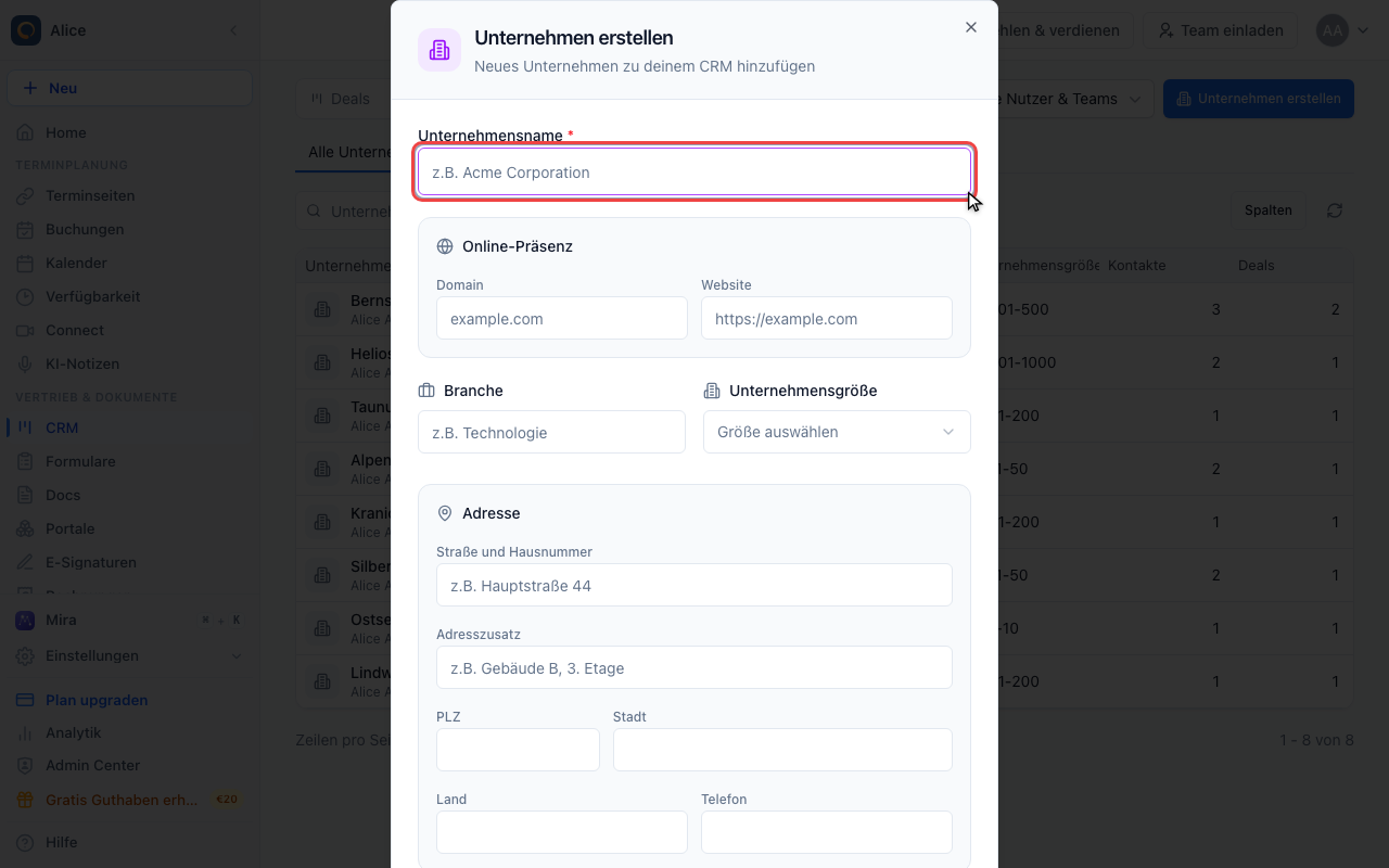 Das Unternehmen benennen