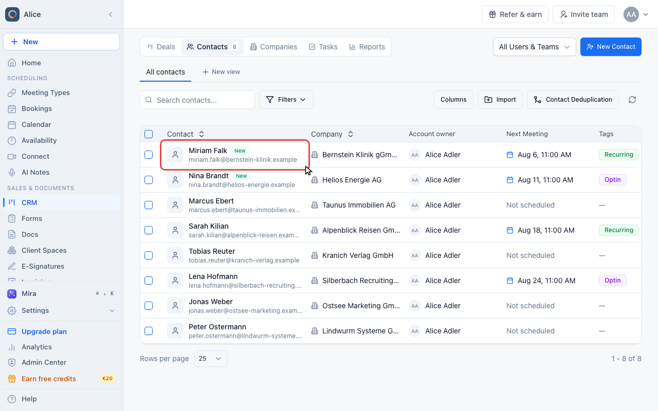 Read a contact row