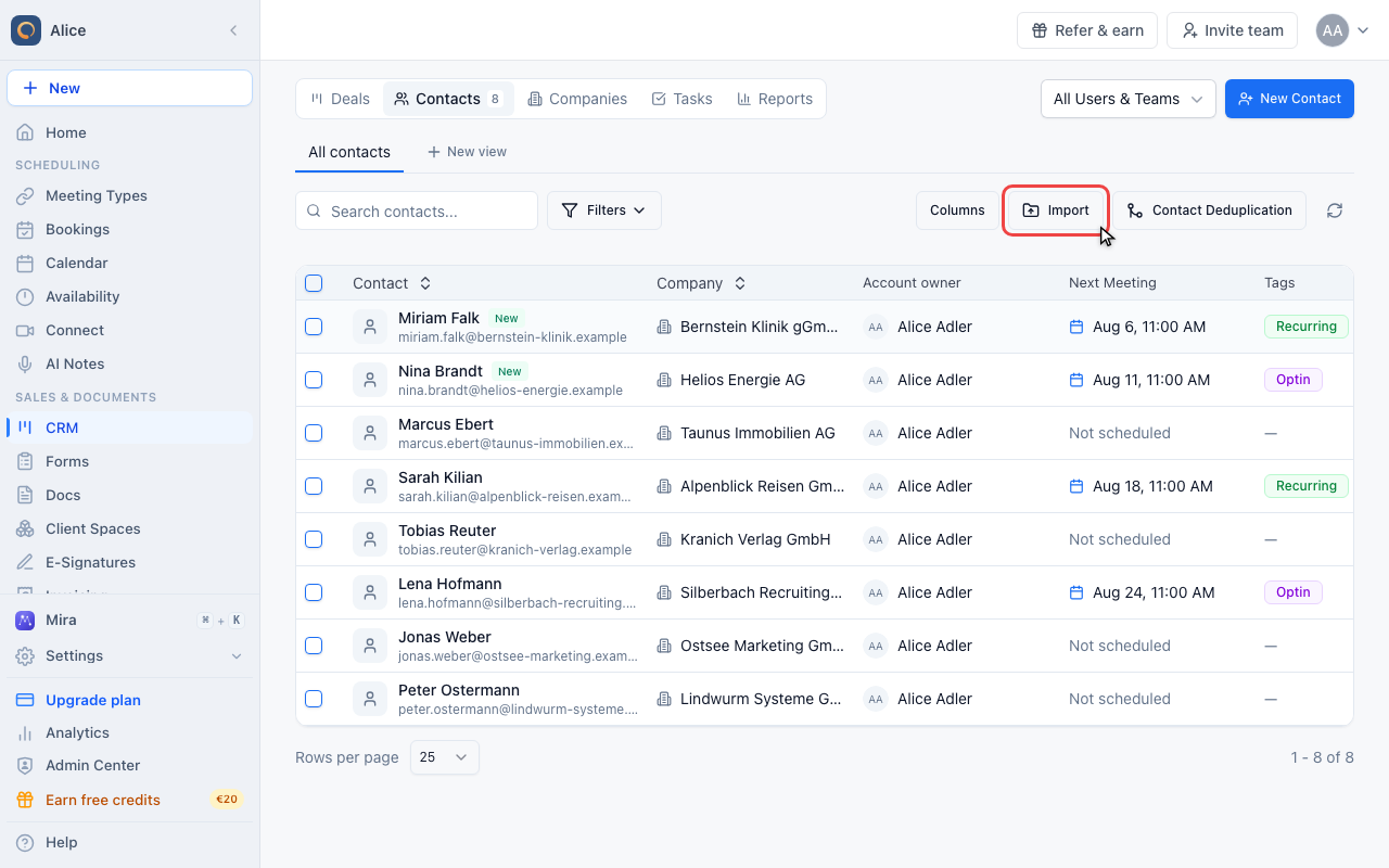 Import a CSV file