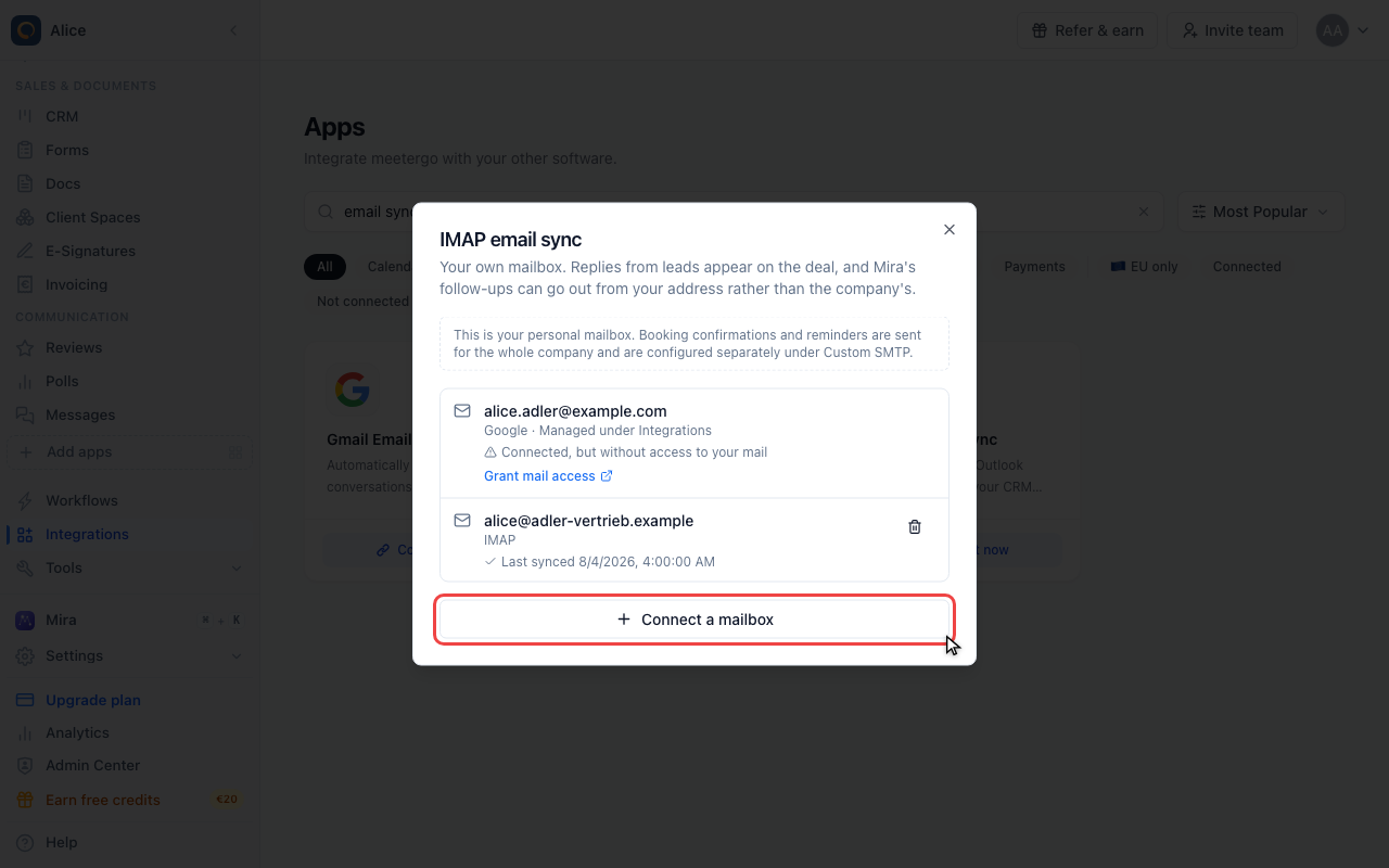 Add a mailbox by hand