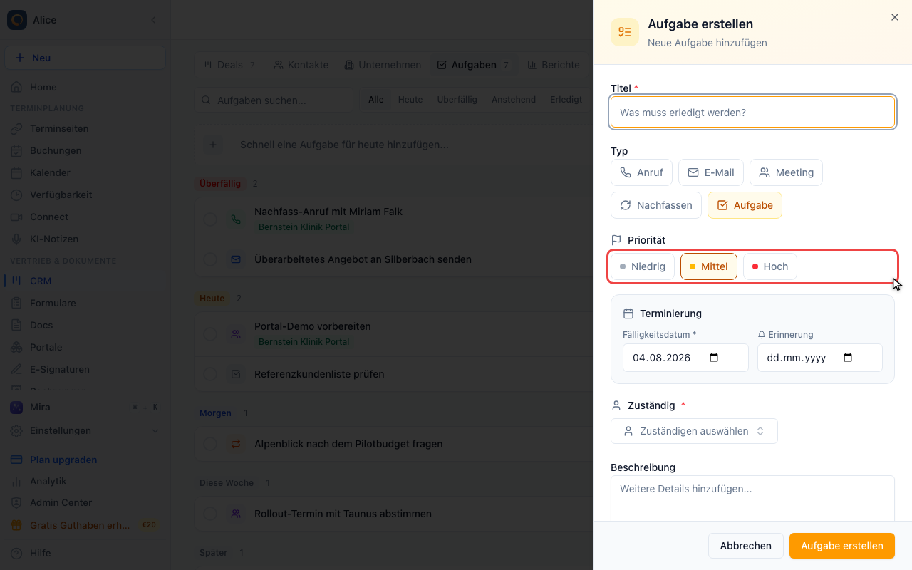 Die Priorität setzen