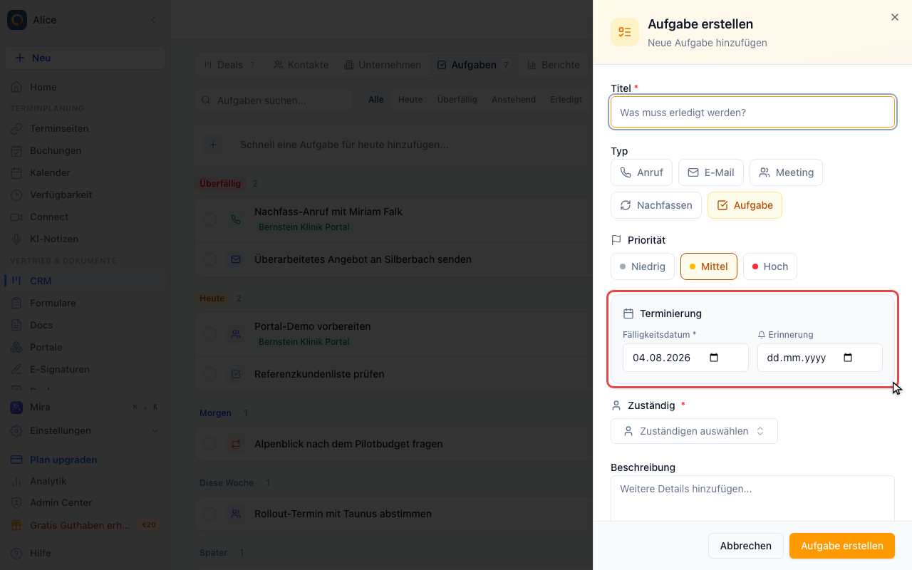 Fälligkeit und Erinnerung setzen