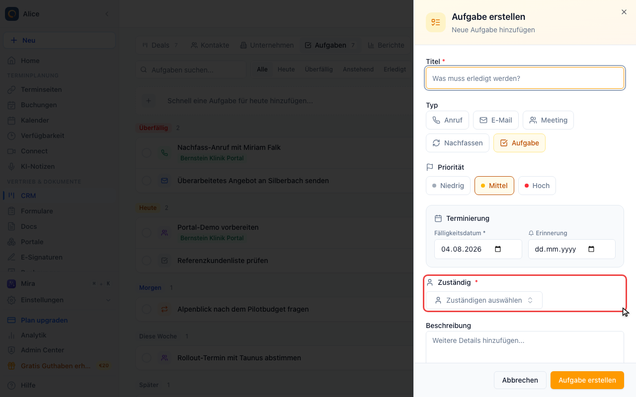 Zuständige Person wählen