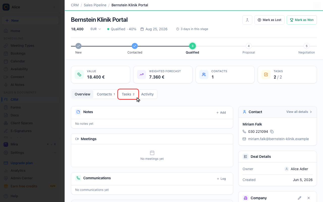 Open its Tasks tab