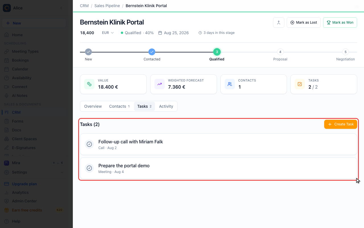 Create a task on the deal