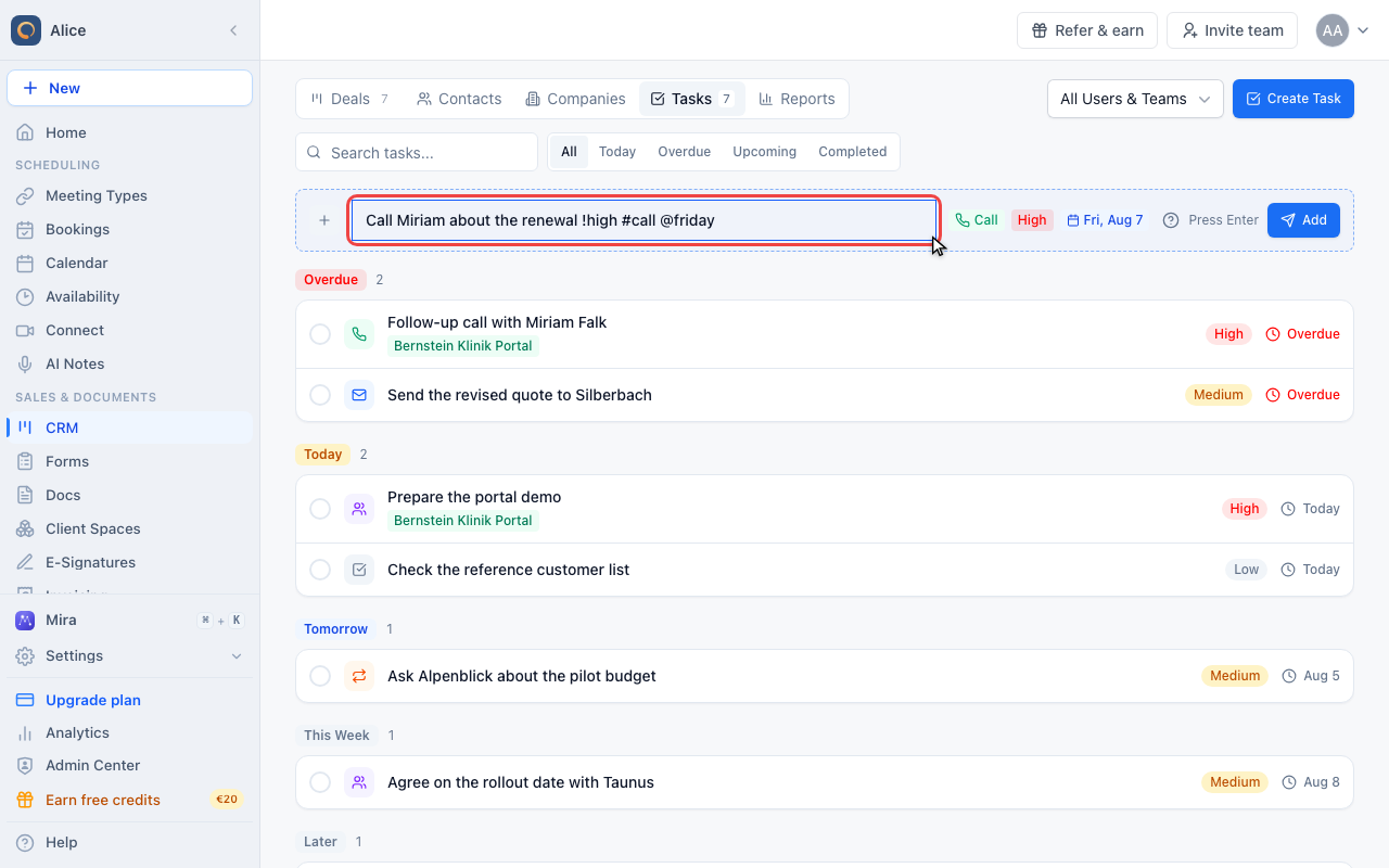 Type the task in the quick-add bar
