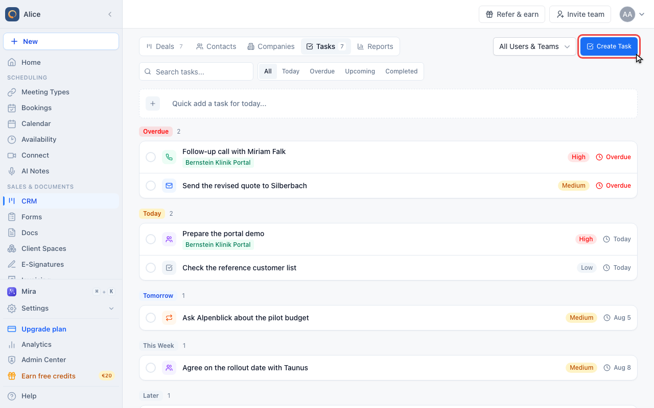 Open Create Task