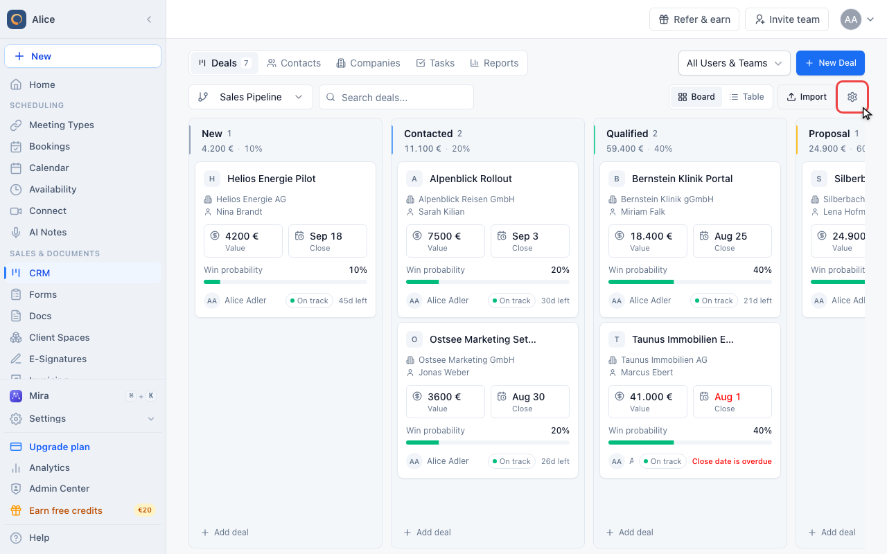 Open pipeline settings