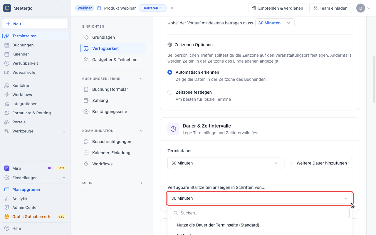 Intervall-Dropdown öffnen