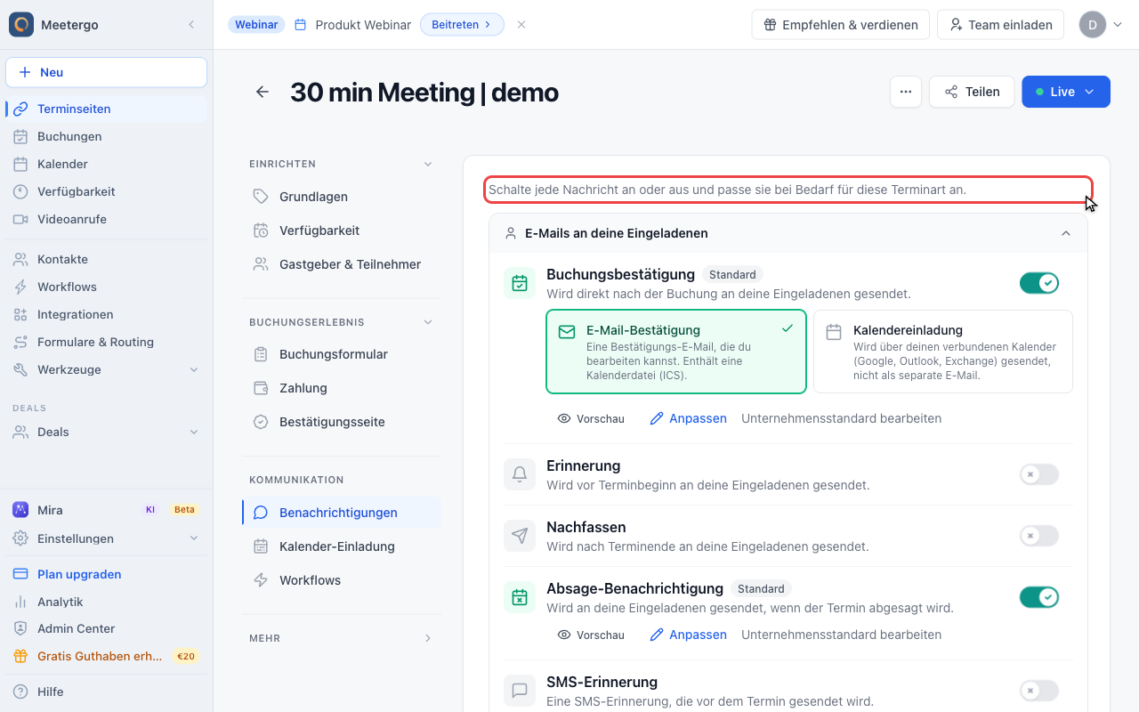 Nachrichtensteuerung finden