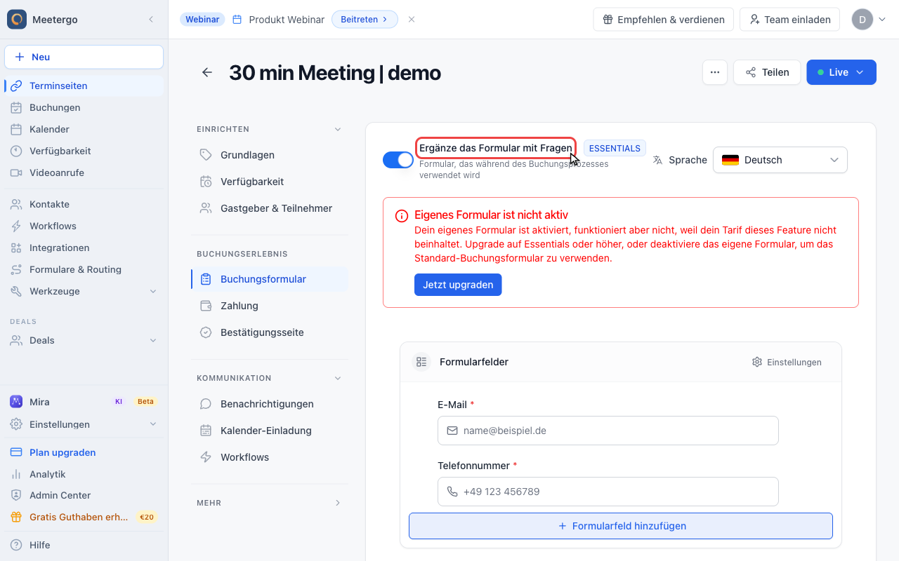 Eigenes Formular prüfen