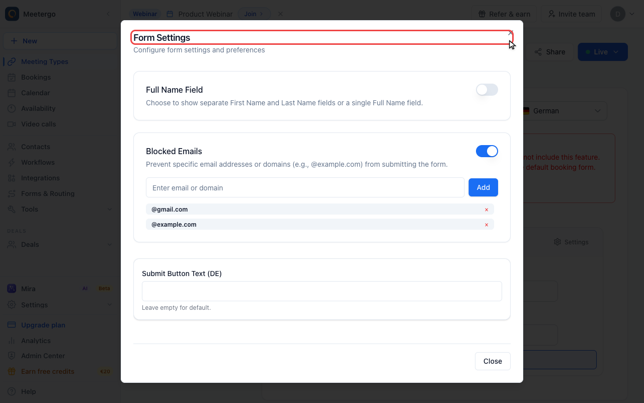 Find Form Settings