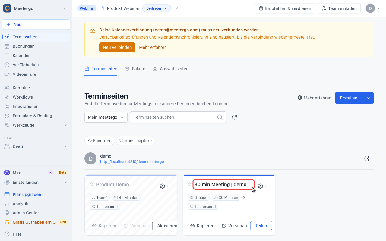Terminseite öffnen