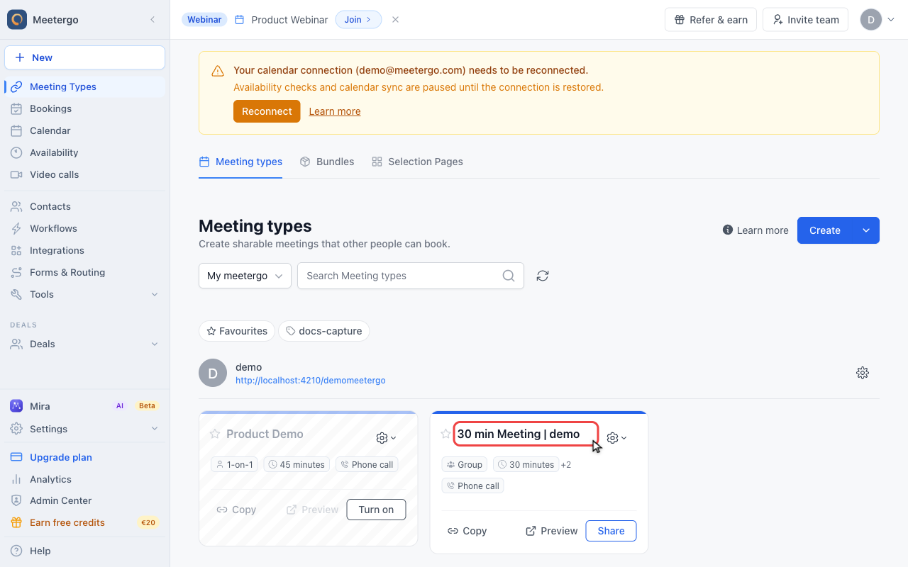 Open the meeting type