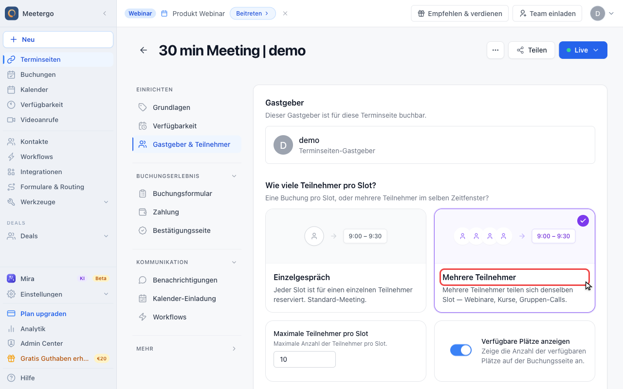 Mehrere Teilnehmer wählen