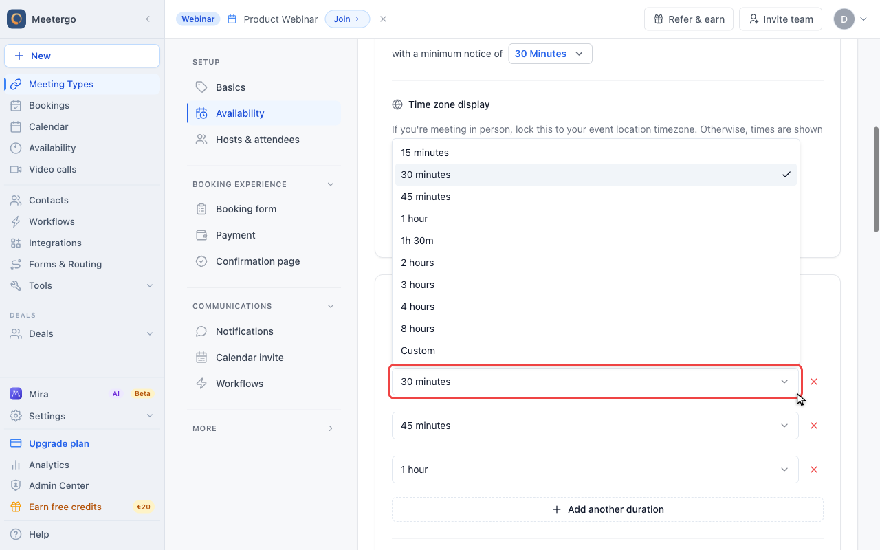 Open the duration dropdown