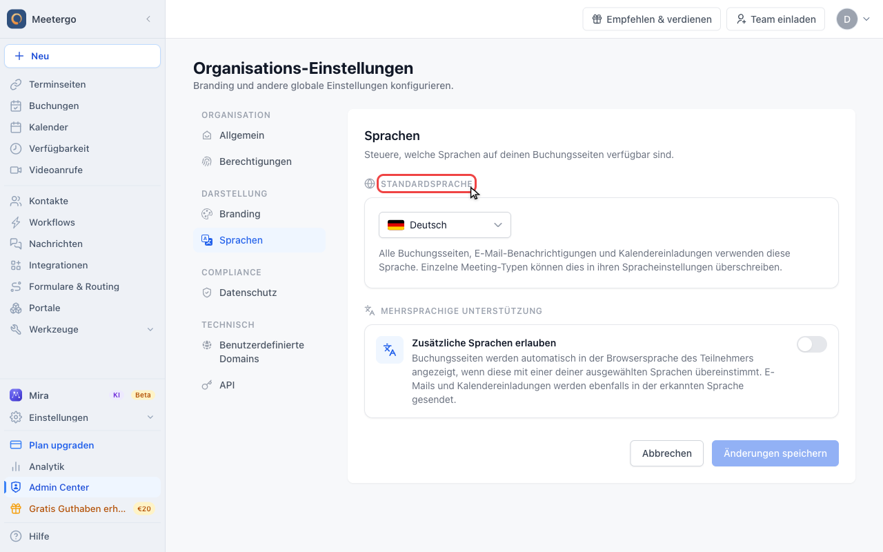 Standardsprache wählen