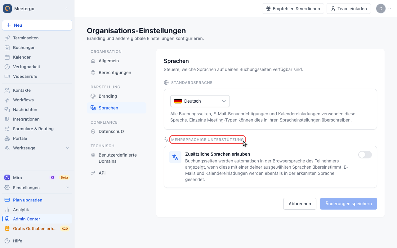 Verfügbare Sprachen prüfen