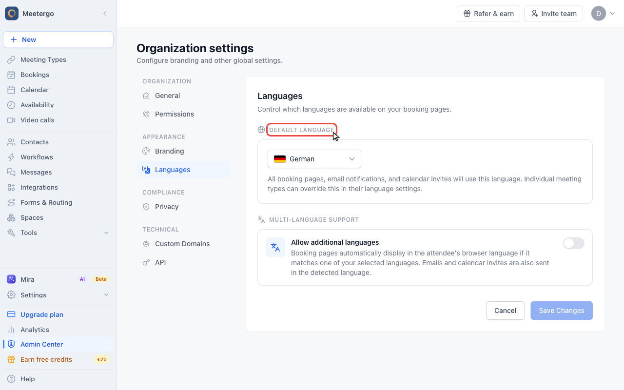 Choose the default language
