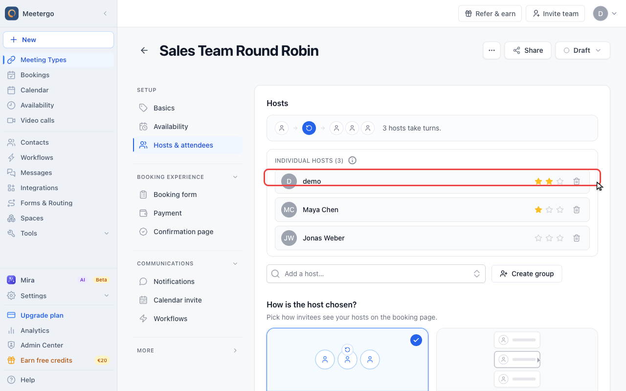 Find host selection mode