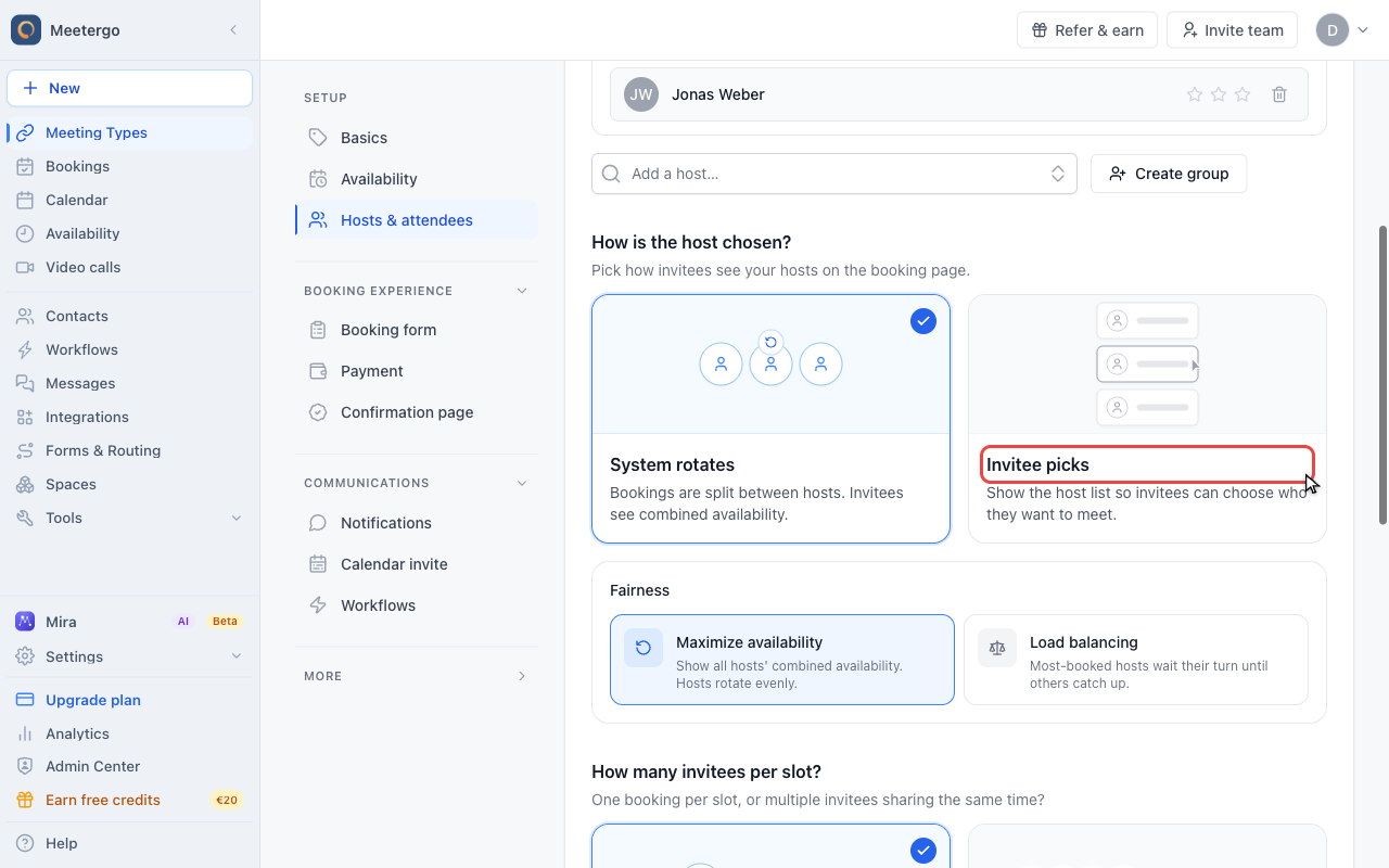 Enable host selection