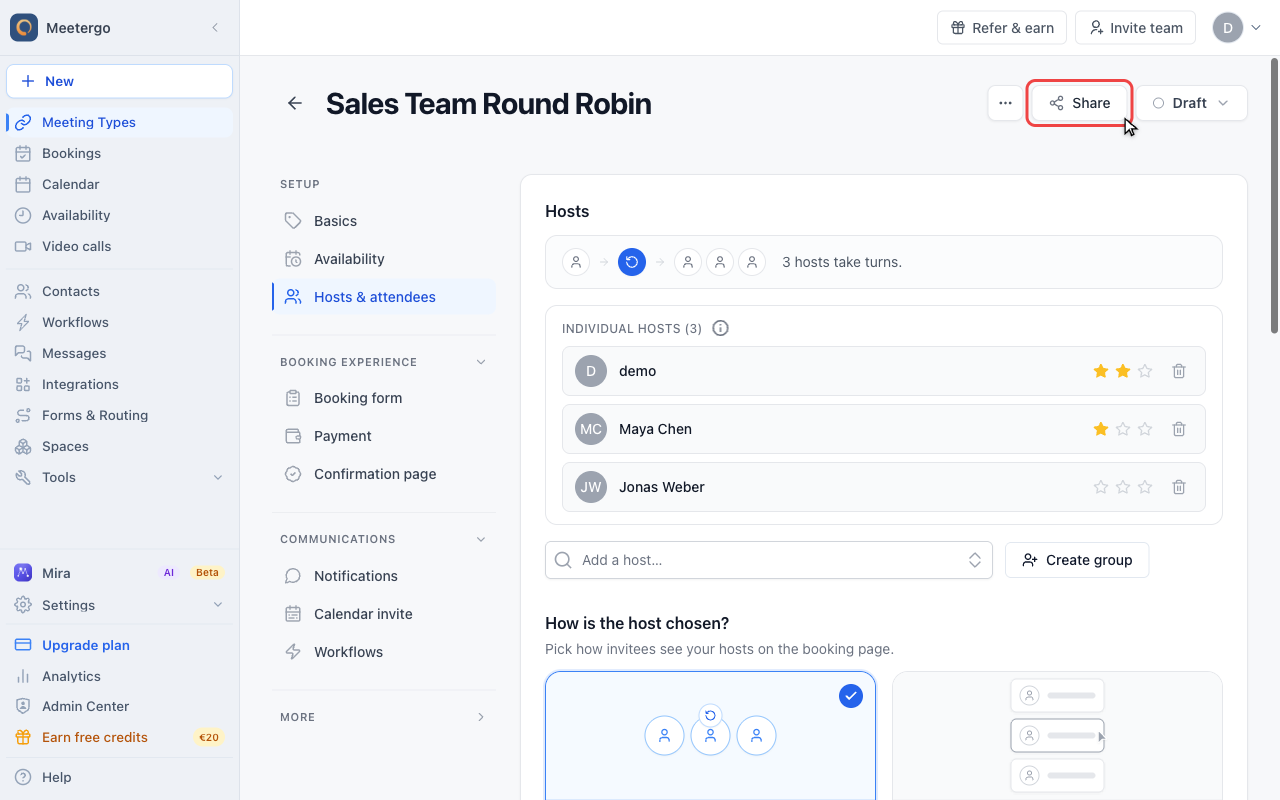 Open sharing options