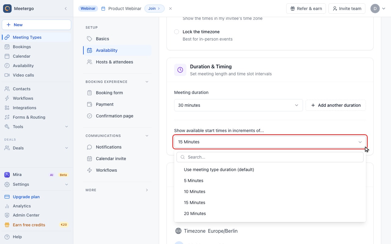Open the interval menu