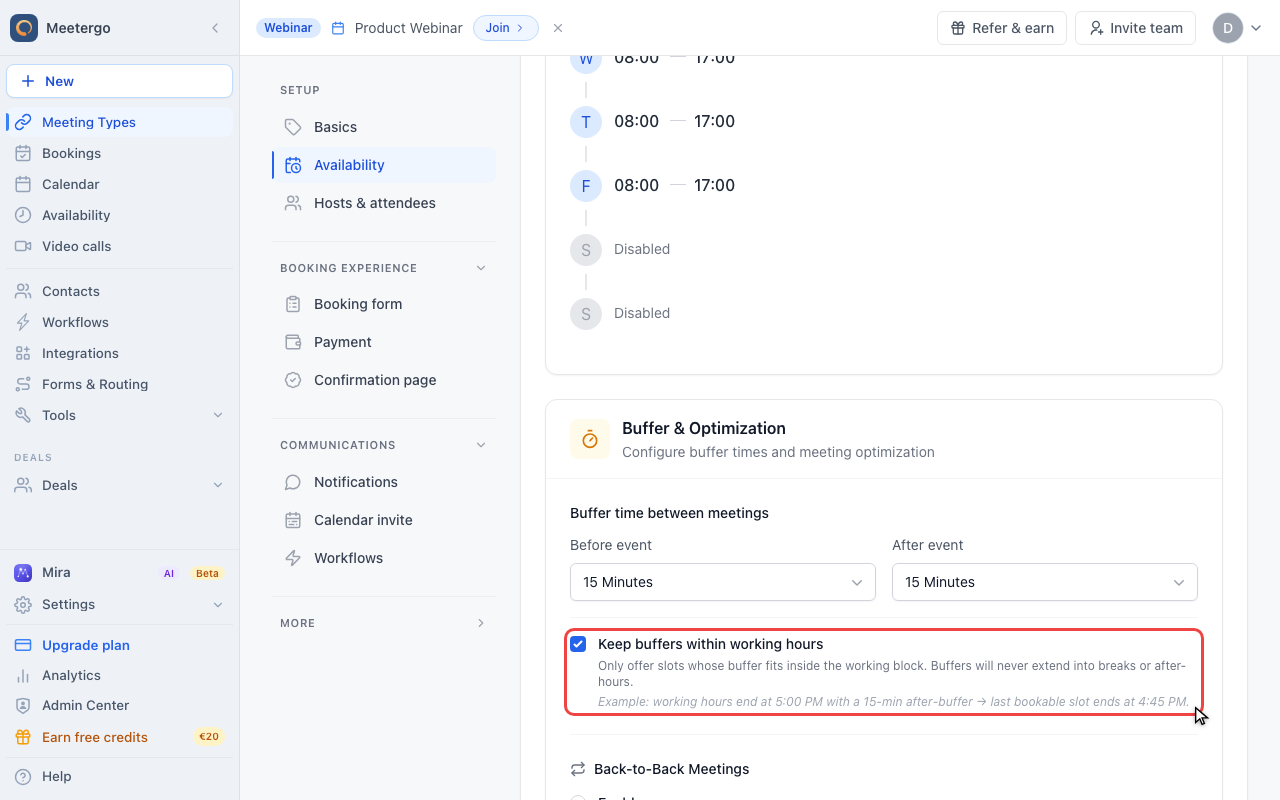 Keep buffers inside working hours