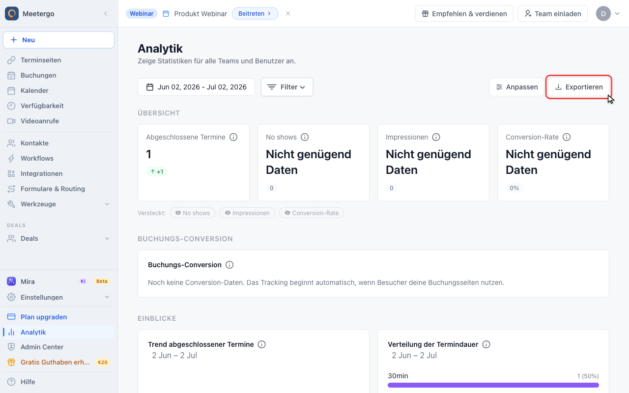 Analytics-Daten exportieren