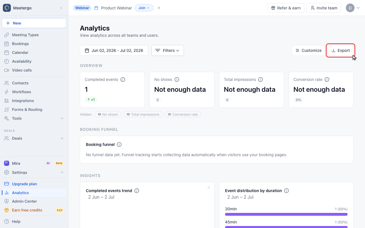 Export analytics data