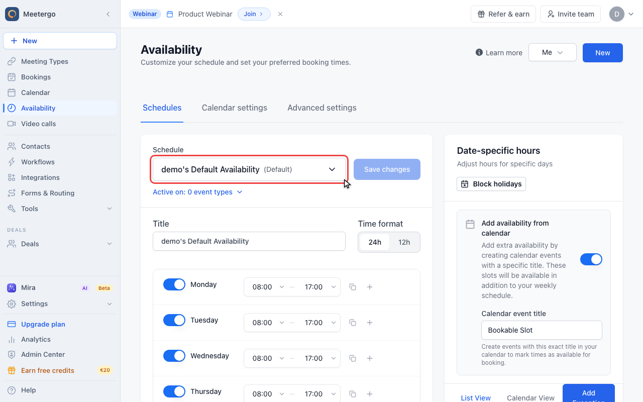 Open the schedule picker