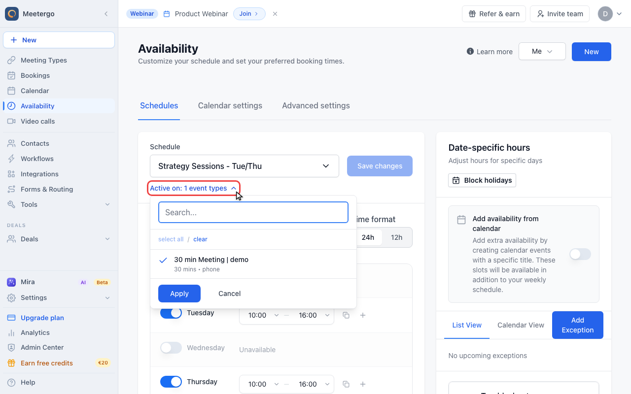 Check assigned meeting types