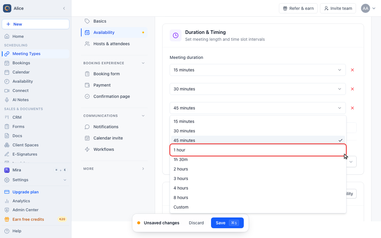 Change a row to a longer meeting